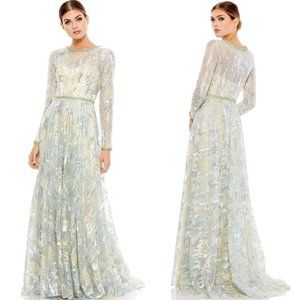 Mac Duggal 12460 Jeweled Cuff Long Sleeve Lace Gown
